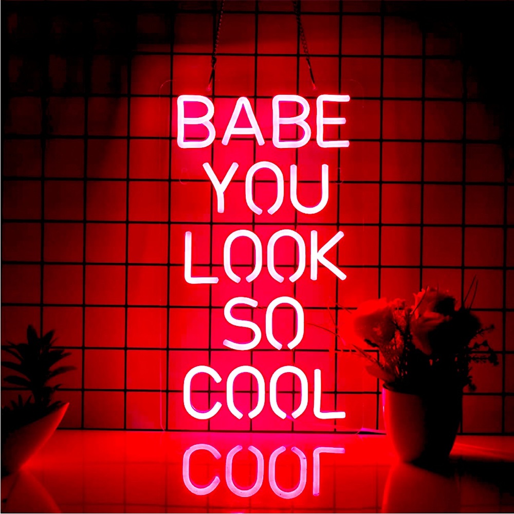 Babe You Look So Cool Pink Neon Retro LED Party Light Bedroom Wall BathroomDecor - Picture 7 of 7